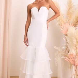 Lulus Forever Passionate White Organza Strapless Tiered Maxi Dress - Size L